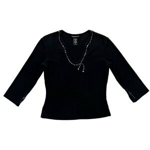 Vintage Y2K Express Jeans Bejeweled 3/4 Sleeved Top